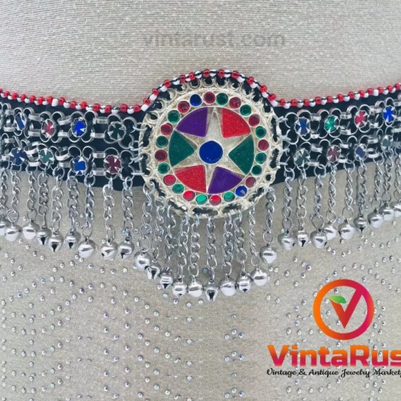 Afghan Kuchi Belt, Belly Dance Belt, Kuchi Belt With Multicolor Glass Stones - Picture 8 of 10